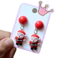 Detail of Christmas Santa Claus drop earrings with red spherical backs held by hand - Style 8 Santa Claus Dangle