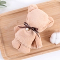 Apricot coral fleece towel folded as a bear with pearl ribbon, ideal for wedding gift - Coffee (35*75)