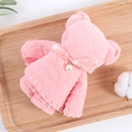 Creative pink coral fleece towel shaped as a bear with ribbon and pearl decoration - Pink (35*75)