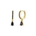Elegant S925 gold-plated drop earrings with black zircon stones on a white background - Black Gold