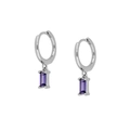 Elegant S925 silver hoop earrings with rectangular purple gemstone pendants - Purple Silver