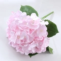Single bunch of light pink silk hydrangea flowers with green leaves for home decoration - Light Pink
