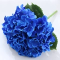 Artificial 5-head blue hydrangea silk flower bouquet with green leaves for home decor - Sapphire Blue