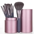 7pcs mini purple makeup brush set with powder brush and cylindrical storage case - 7Pcs with Tube Holder / Noble Purple