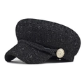 Classic black tweed newsboy cap for women featuring rope detail and metallic button - M (56-58cm) / Speckled Black With Silver Thread