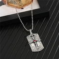 Silver stainless steel hip hop necklace with cross pendant and red gemstone inlay - Cross Tag
