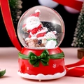 Close-up of Christmas crystal ball featuring Santa Claus and snowman with red base - 2021-3 Snowman / 80# Light + Music