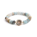 Natural stone bead bracelet in Morandi tones with golden Evil Eye charm pendant - Morandi Beaded Bracelet With Evil Eye Charm
