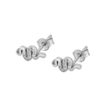 Elegant 925 sterling silver snake stud earrings with pavé white cubic zirconia crystals - Silver Pave Snake