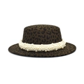 Detailed view of leopard print fedora hat featuring dense white faux pearl embellishments - M(56-58cm) / Army Green Leopard