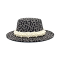 Cappello fedora con stampa leopardata da donna con elegante decorazione di perle finte - M(56-58cm) / Leopardo Grigio