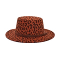 Cappello fedora in lana leopardato a corona piatta con fascia decorativa marrone - M (56-58cm) / Borgogna