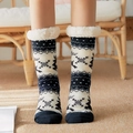 Dunkelblaue Lammwoll-Bodensocken mit nordischem Rentier-Muster und rutschfester Sohle - Dunkelblaues Weihnachtsrentier