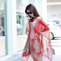 Lightweight red chiffon shawl with vintage paisley print in a long loose fit - Red