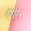 Minimalist round clear acrylic cake topper with white 3D Happy Birthday text decoration - Acrylic / Blue