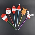 Set of 6 Christmas pens with plush Santa and reindeer toppers on sparkling laser barrels - Christmas Pen (Non-glowing)