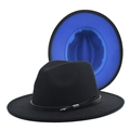 Detail view of black felt Fedora hat featuring a vibrant royal blue contrast underbrim - M(56-58cm) / Black+Royal Blue