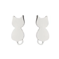 Macro shot of silver stainless steel cat-shaped stud earrings with polished mirror finish - Slim Cat / Steel