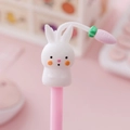 Pink cartoon gel pen with white bunny and small carrot decorative topper stationery - White Rabbit with Carrot