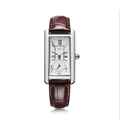 Women's quartz watch with silver rectangular case, Roman numerals and brown leather strap - Silver Case Brown Strap