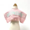 Pink rabbit fur knit pet shawl with blue Monday lettering for dogs and cats - Pink Letters