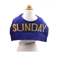 Blue knitted pet neck warmer with yellow Sunday lettering for small dogs and cats - S / Blue Letters