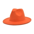 Detailed close-up of bright orange wool felt fedora showing fine stitching and flat brim - M (56-58cm) / Orange