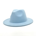 Classic light blue wool felt fedora hat with flat wide brim and pinched crown - M (56-58cm) / Sky Blue