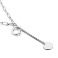 Silver letter G pendant necklace with mixed link chain and round metal tag design - Letter G(KN114933-Z)