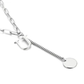 Minimalist silver chain necklace with letter U pendant and round tag in asymmetric design - Letter U(KN114947-Z)