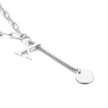Silver paperclip chain necklace with a 3D letter X charm and a round polished metal tag - Letter X(KN114950-Z)