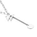 Silver paperclip and box chain necklace with polished letter W and round disc pendant - Letter W(KN114949-Z)