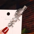 Silver marine hair clip featuring detailed shell, starfish and pearls on a white card - Shell Starfish Pearl Rhinestone / Silver