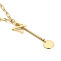 Gold layered paperclip chain necklace featuring letter N and round coin pendant charm - Initial N(KN114966-Z)