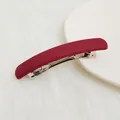 Minimalist matte dark red spring hair clip with durable silver metal clip on white fur - Square Style / Matte Wine Red