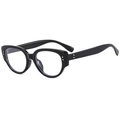 Retro black cat-eye sunglasses with silver rivets and polished finish for summer - Bright Black Clear Lens Anti-Blue Light (C06)