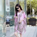 Pink chiffon paisley print sun protection shawl wrap for women beach styling - Pink