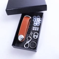 Brown leather key organizer set with metal hardware in a premium black gift box - Crocodile Dark Brown