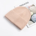 Thick pink ribbed knit beanie hat with cuffed brim for winter outdoor warmth - Pink
