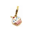 Pink cupcake charm with gold brass and colorful enamel dots for DIY jewelry making - Pink Colorful Dot Cupcake Style(14#)
