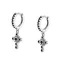 Eleganti orecchini a cerchio con croce in argento S925 e zirconi neri in stile vintage - Argento Nero