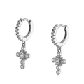 Orecchini a cerchio con croce in argento S925 con zirconi e finitura argentata - Argento Bianco