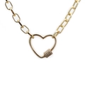 Collar cubano Hip Hop dorado con cierre de mosquetón de corazón y detalles de pavé - Colgante Corazón Oro 60cm