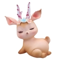 Cute resin deer figurine with flower headband in pink color, bedroom bedside decoration - 6C Mini Flower Deer