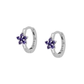 S925 sterling silver hoop earrings with purple zircon star flowers and 925 hallmark - Purple Silver
