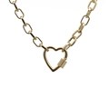 Gold plated hip hop Cuban chain necklace featuring a zircon micro-pave heart clasp - 50cm Chain + Heart / Gold