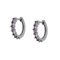 Minimalist s925 silver hoop earrings featuring five rectangular purple zircons - Purple Silver