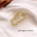 Elegant gold metal chain hair claw clip in rectangular design, size 6.8x4cm - Gold Rectangular Hollow Chain Claw / Approx 6.8*4cm