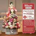90cm pink and white themed Christmas tree with 33 ornaments and warm LED lights - 90cm / Pink White