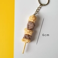 6cm miniature grilled food skewer keychain with realistic tofu cubes and metal ring - Tofu Puff Skewer